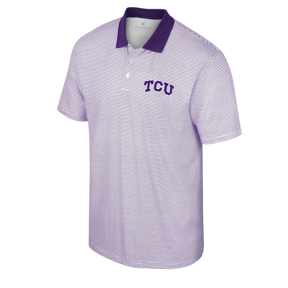 Men's Colosseum White/Purple TCU Horned Frogs Print Stripe Polo