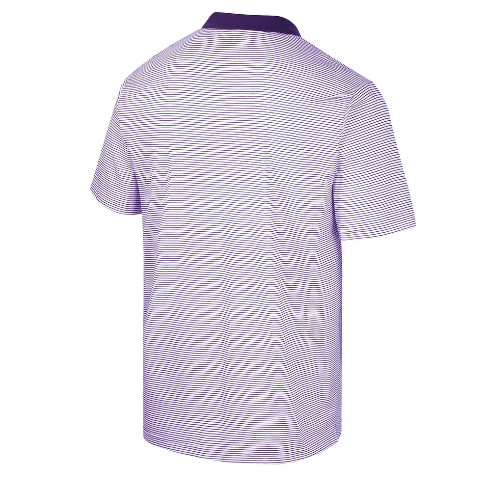 Men's Colosseum White/Purple TCU Horned Frogs Print Stripe Polo