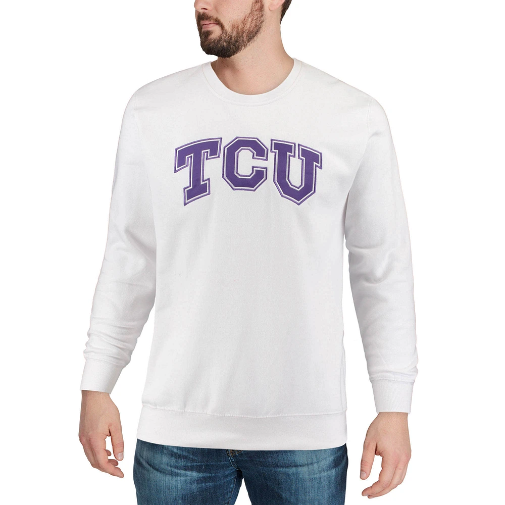 Men's Colosseum White TCU Horned Frogs Arch & Logo Crew Neck Sweatshirt