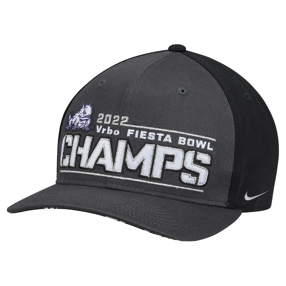 Men's Nike Black TCU Horned Frogs College Football Playoff 2022 Fiesta Bowl Champions Locker Room CL99 Adjustable Hat