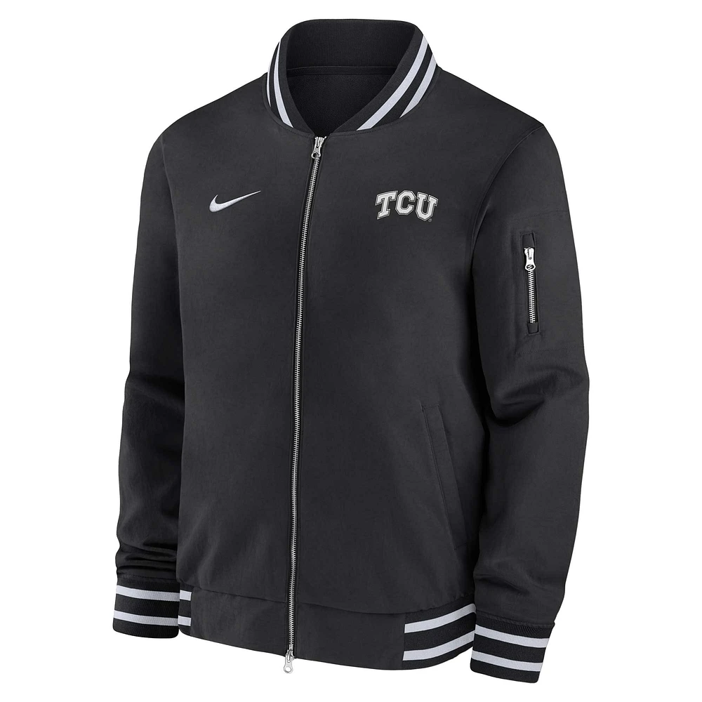 Veste aviateur entièrement zippée Nike noire TCU Horned Frogs pour homme