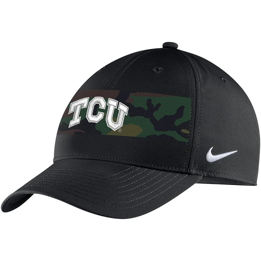 Men's Nike Black TCU Horned Frogs Military Pack Camo Legacy91 Adjustable Hat