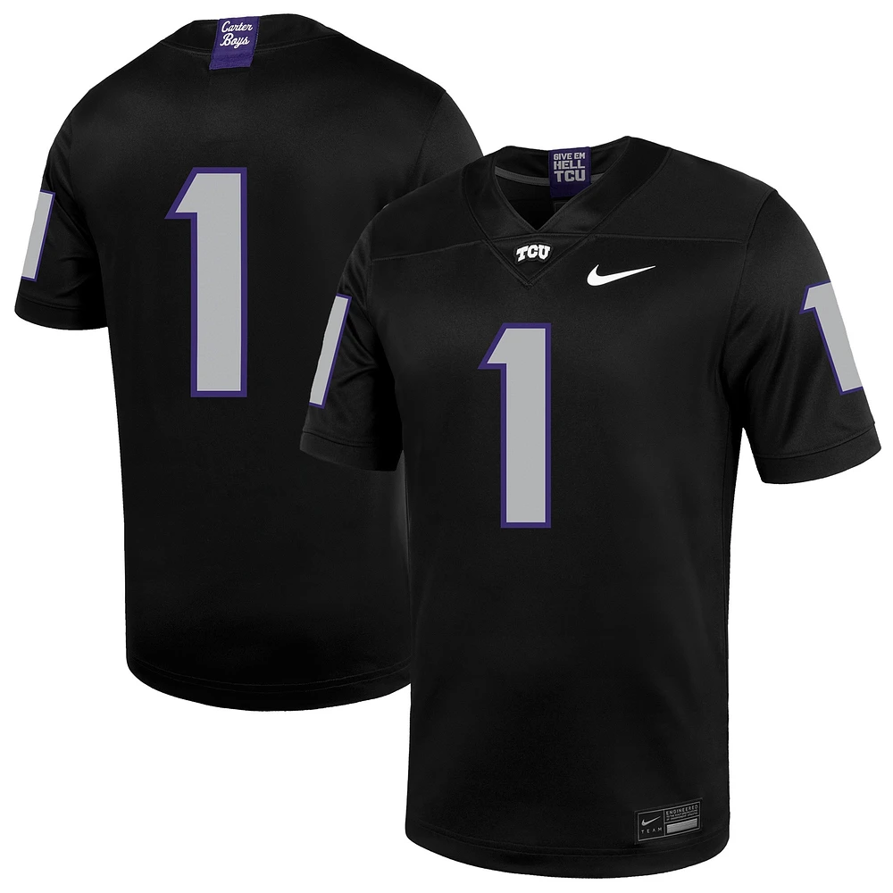 Maillot de football Nike #1 noir pour homme TCU Horned Frogs Untouchable