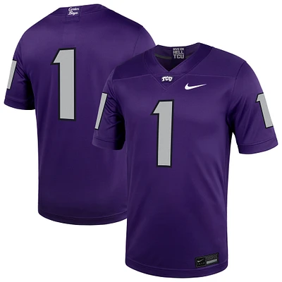 Maillot de football Nike #1 violet pour homme TCU Horned Frogs Untouchable