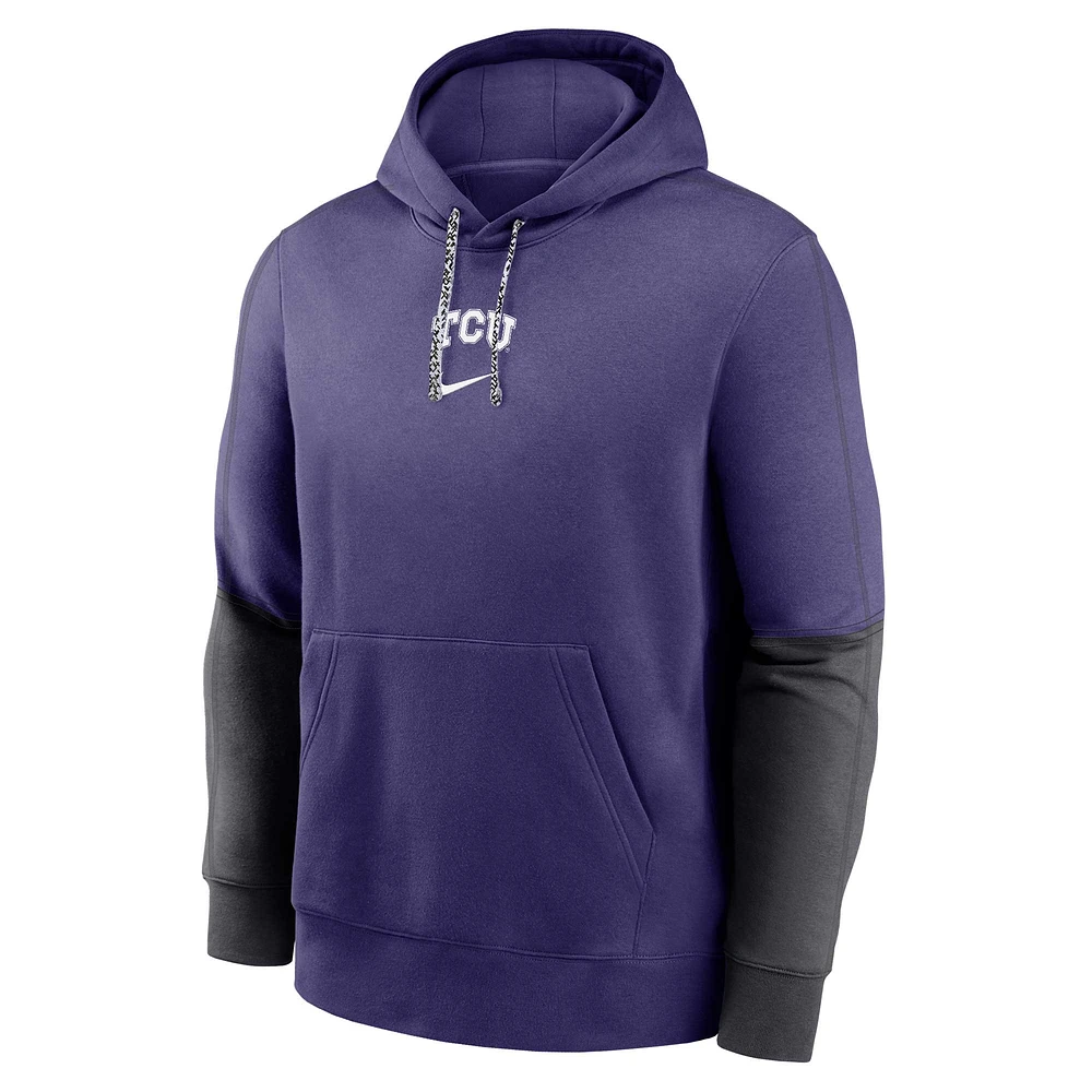 Men's Nike Purple TCU Horned Frogs 2024 Sideline Club Fleece Pullover Hoodie