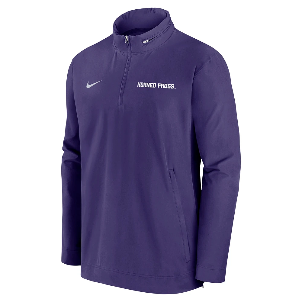 Men's Nike Purple TCU Horned Frogs 2024 Sideline Coach Quarter-Zip Hoodie Jacket