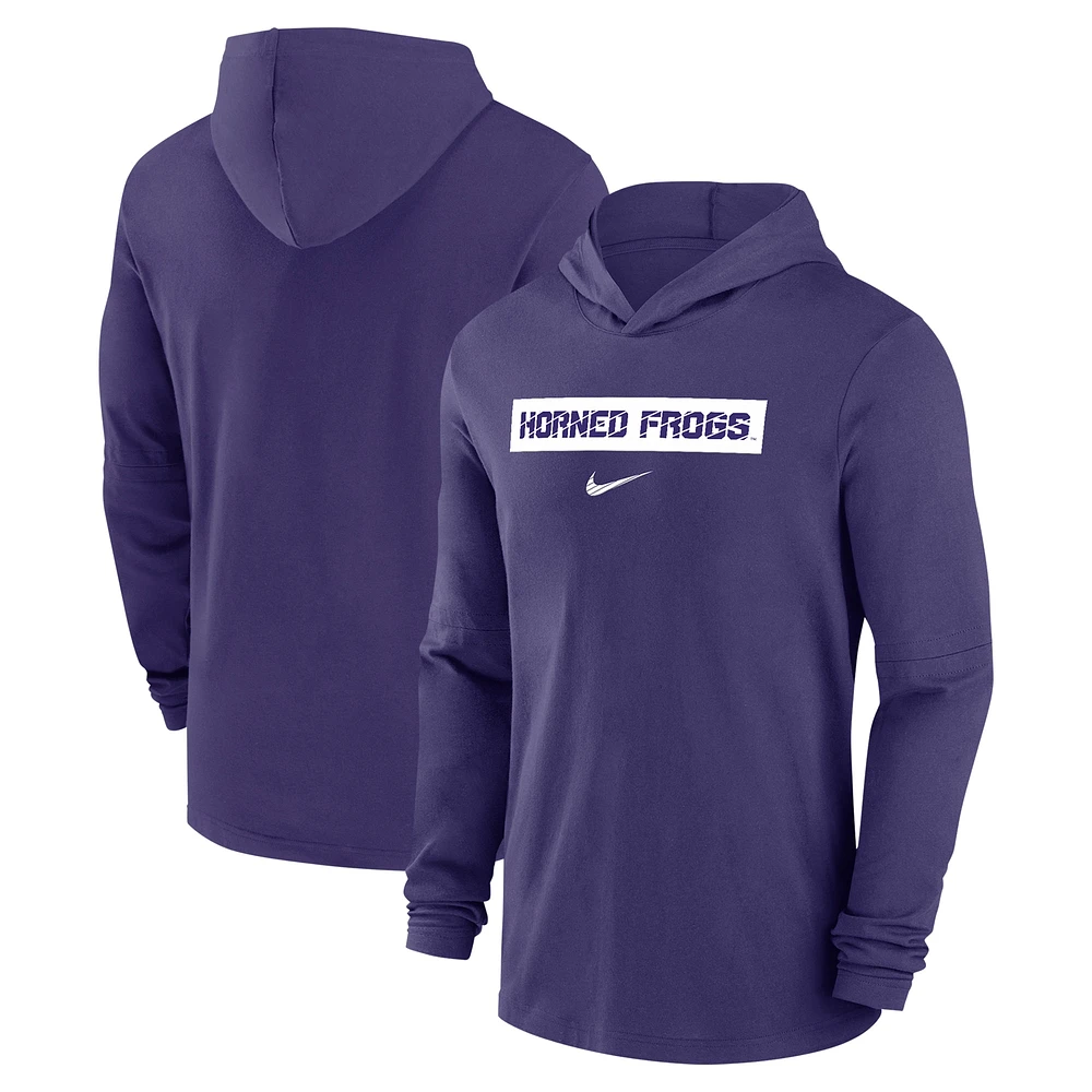 Men's Nike Purple TCU Horned Frogs 2024 Sideline Performance Long Sleeve Hoodie Top