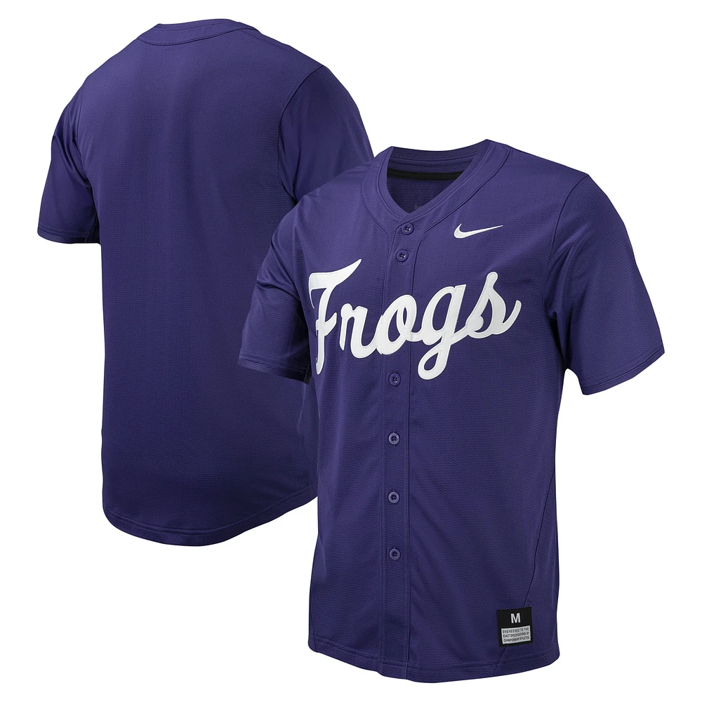 Maillot de baseball à bouton intégral Nike TCU Horned Frogs pour homme, violet