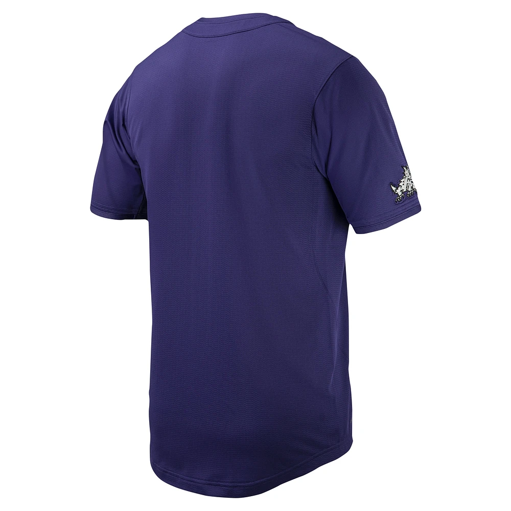 Maillot de baseball à bouton intégral Nike TCU Horned Frogs pour homme, violet