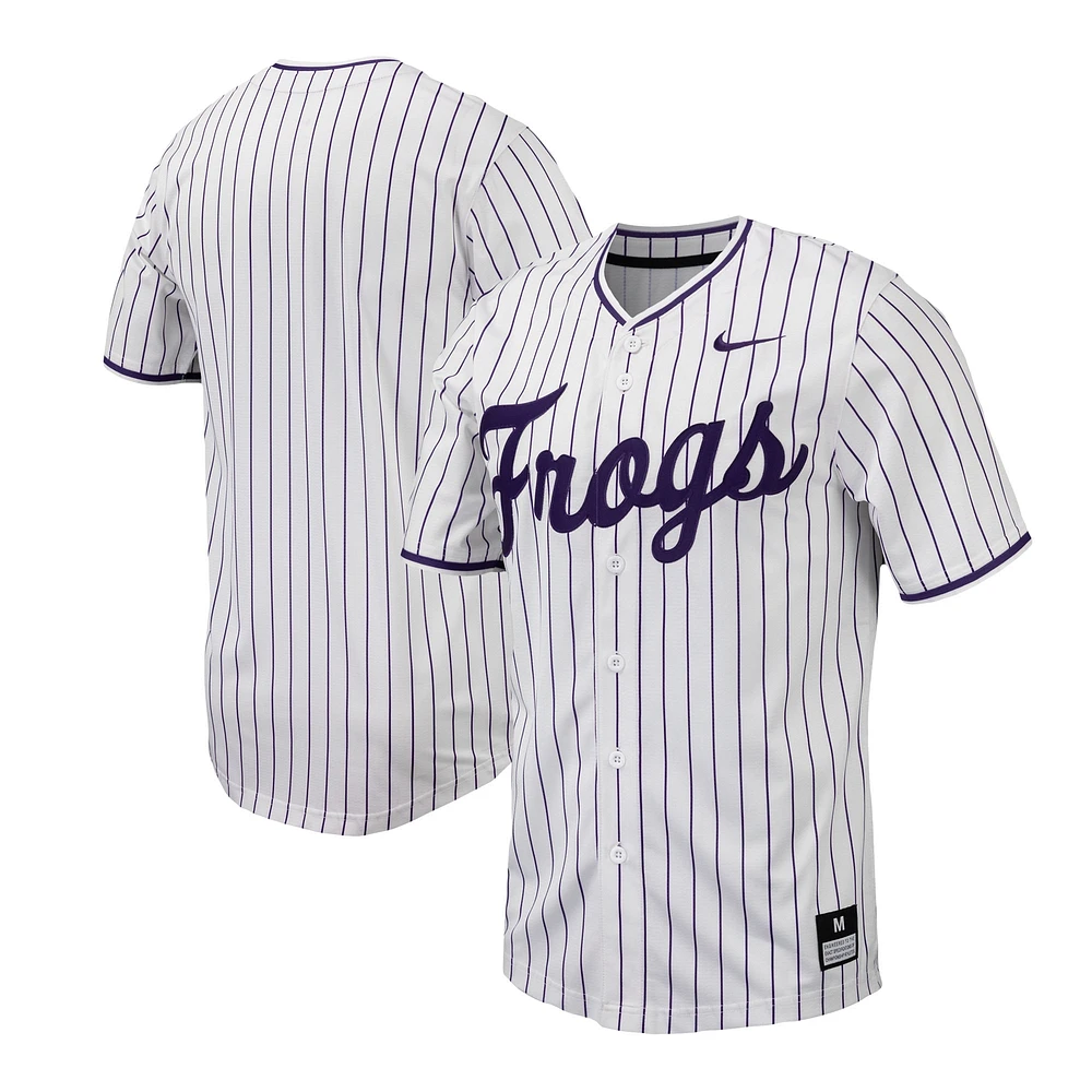 Maillot de baseball réplique à fines rayures Nike TCU Horned Frogs pour homme blanc