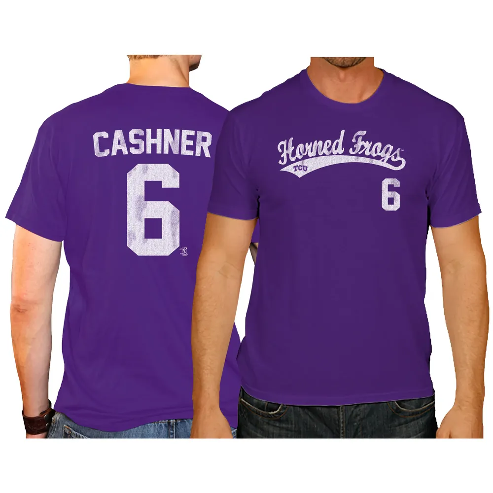 T-shirt de baseball NCAA pour homme Original Retro Brand Andrew Cashner violet TCU Horned Frogs