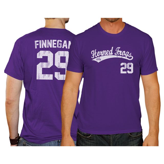 T-shirt de baseball pour hommes, marque rétro originale, Brandon Finnegan, violet, TCU Horned Frogs, NCAA