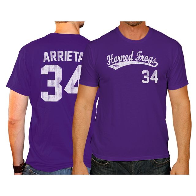 T-shirt de baseball NCAA Original Retro Brand Jake Arrieta Violet TCU Horned Frogs