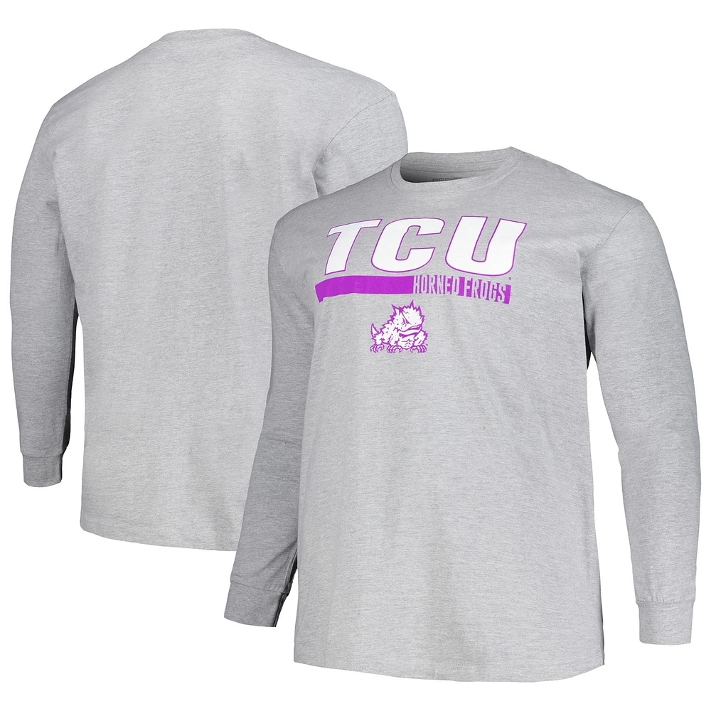 T-shirt à manches longues deux coups TCU Horned Frogs Big & Tall pour hommes, gris