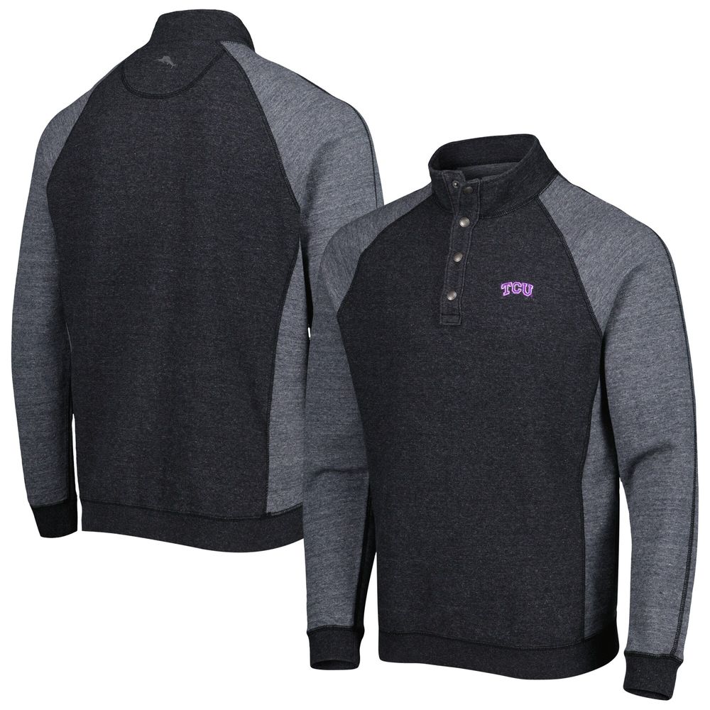 Men's Tommy Bahama Black TCU Horned Frogs Sport Scrimmage Snap Mock Neck Raglan Button-Up Jacket