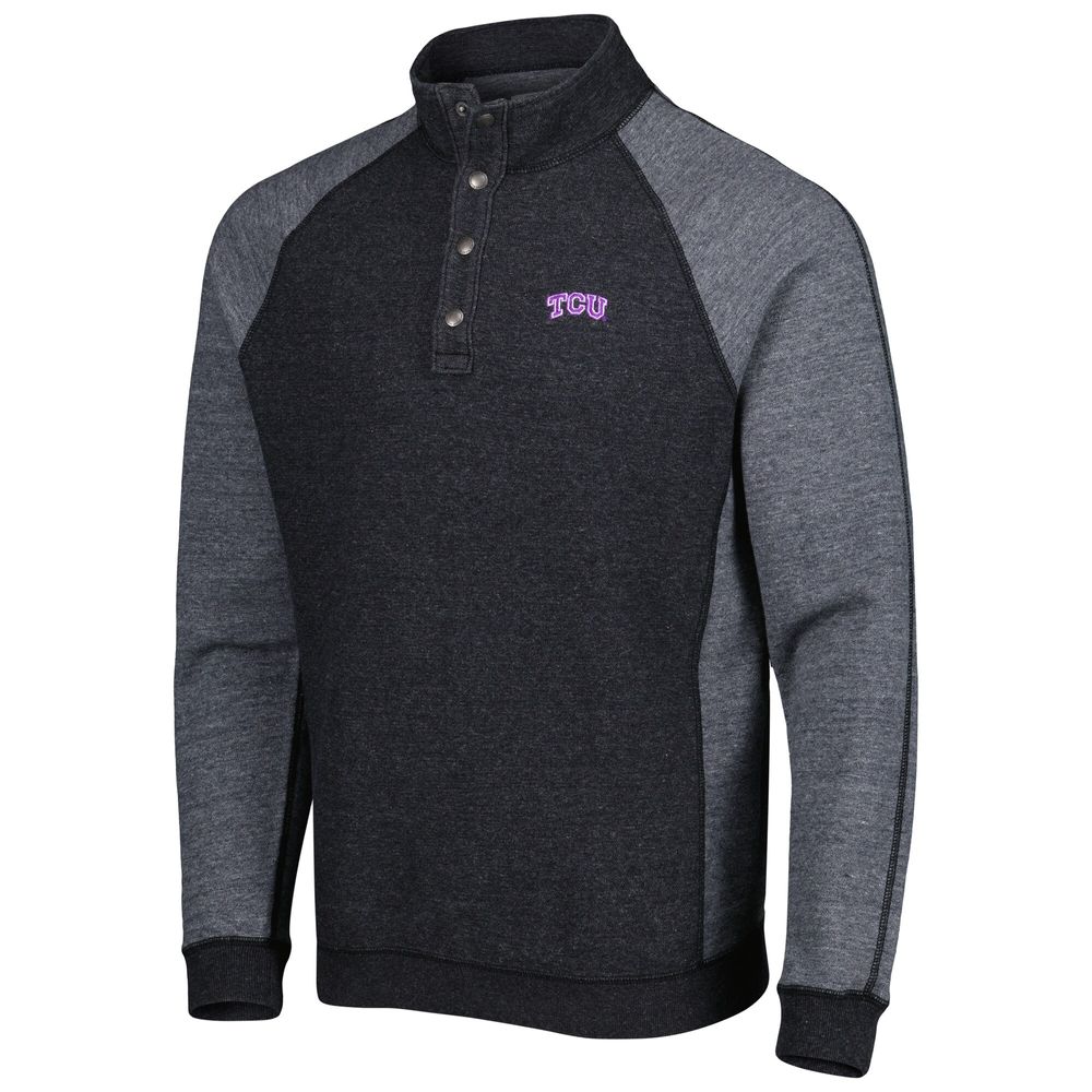 Men's Tommy Bahama Black TCU Horned Frogs Sport Scrimmage Snap Mock Neck Raglan Button-Up Jacket