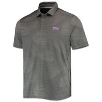 Men's Tommy Bahama Charcoal TCU Horned Frogs Palm Coast Delray Frond IslandZone Allover Print Polo