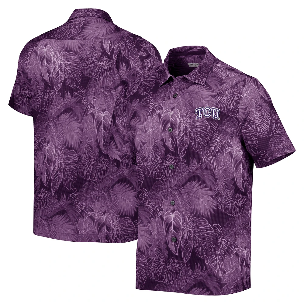 Men's Tommy Bahama Purple TCU Horned Frogs Coast Luminescent Fronds IslandZone Button-Up Camp Shirt