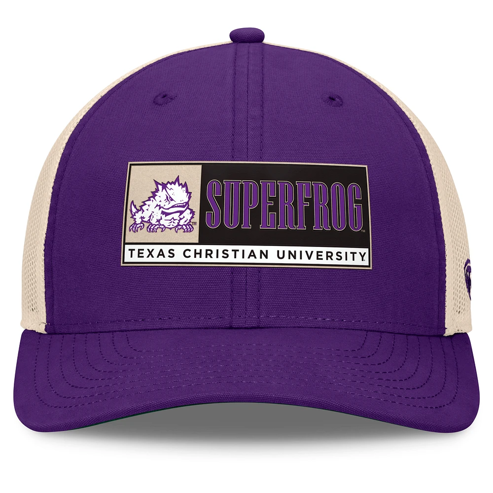 Casquette réglable Top of the World pour hommes, violet/naturel TCU Horned Frogs Bennett Trucker 