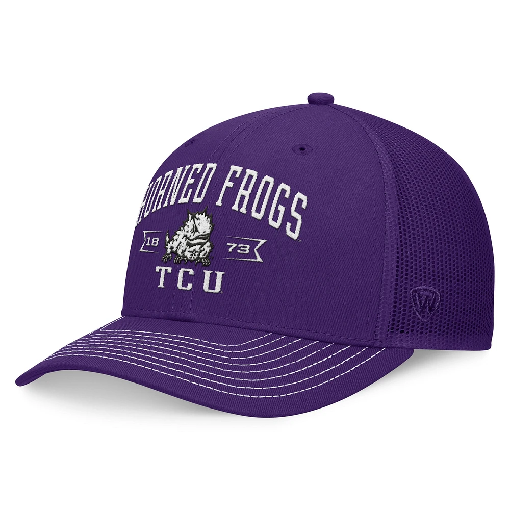 Casquette réglable pour hommes Top of the World Purple TCU Horned Frogs Carson Trucker