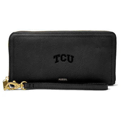 TCU Horned Frogs Fossil Women's Leather Logan RFID Zip Around Clutch