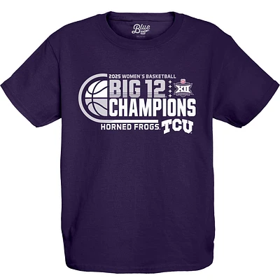 Youth Blue 84 Purple TCU Horned Frogs 2025 Big 12 Women's Basketball Conference Tournament Champions Locker Room T-Shirt