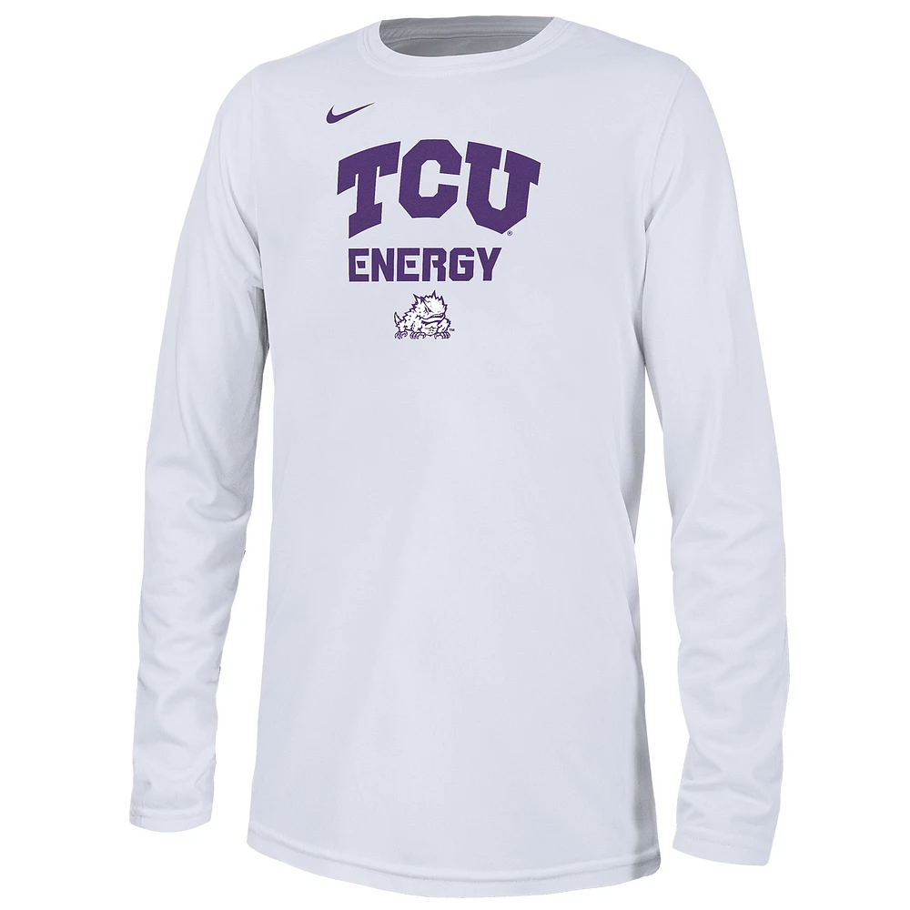 T-shirt Nike blanc TCU Horned Frogs 2024 On-Court Bench Energy pour jeune