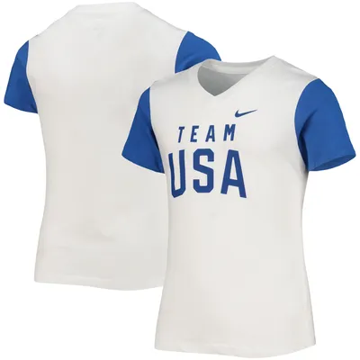 Team USA Nike Girl's Youth Color Block V-Neck T-Shirt - White/Royal