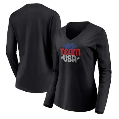 Team USA Fanatics Branded Women's Groovy V-Neck Long Sleeve T-Shirt - Black