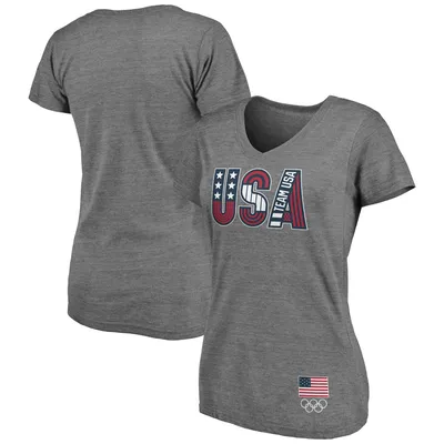 Team USA Fanatics Branded Women's Tri-Blend V-Neck T-Shirt - Heathered Gray