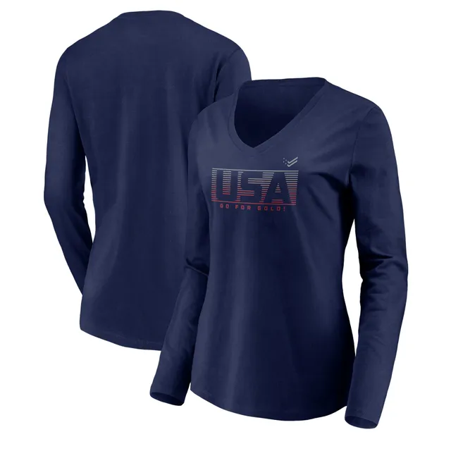 Cleveland Indians Fanatics Branded Women's Core Team Long Sleeve V-Neck T- Shirt - Navy