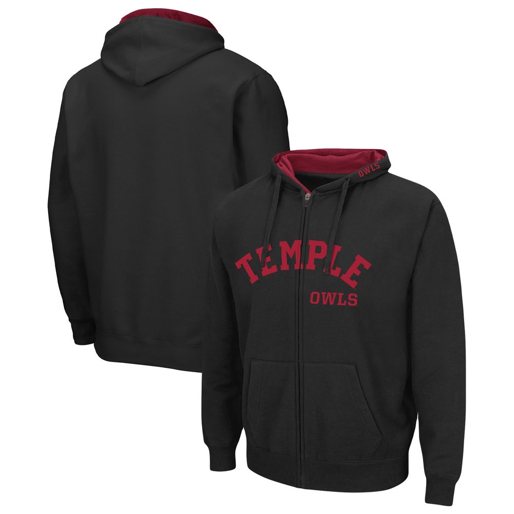 Men's Colosseum Black Temple Owls Arch & Team Logo 3.0 Full-Zip Hoodie Jacket