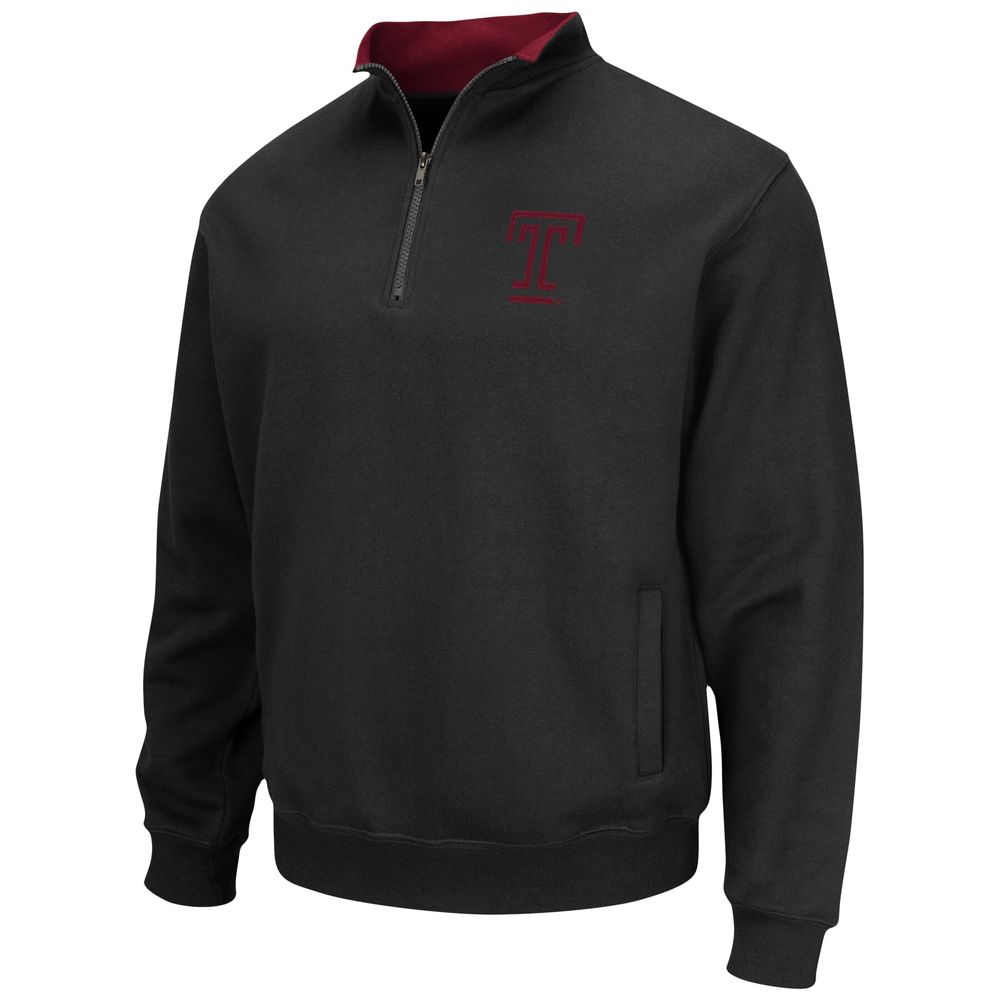 Men's Colosseum Black Temple Owls Tortugas Team Logo Quarter-Zip Jacket