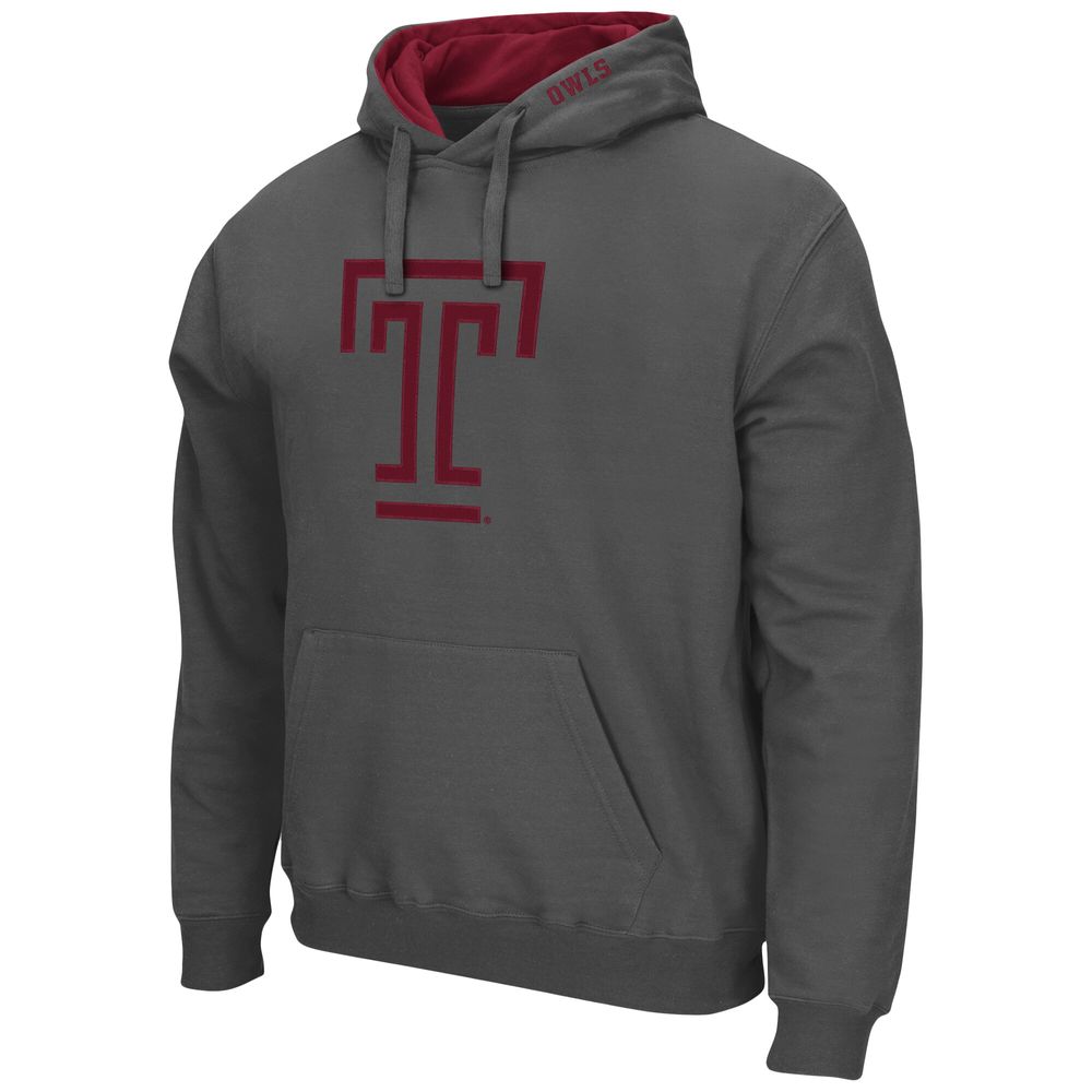 Men's Colosseum Charcoal Temple Owls Arch and Logo Pullover Hoodie