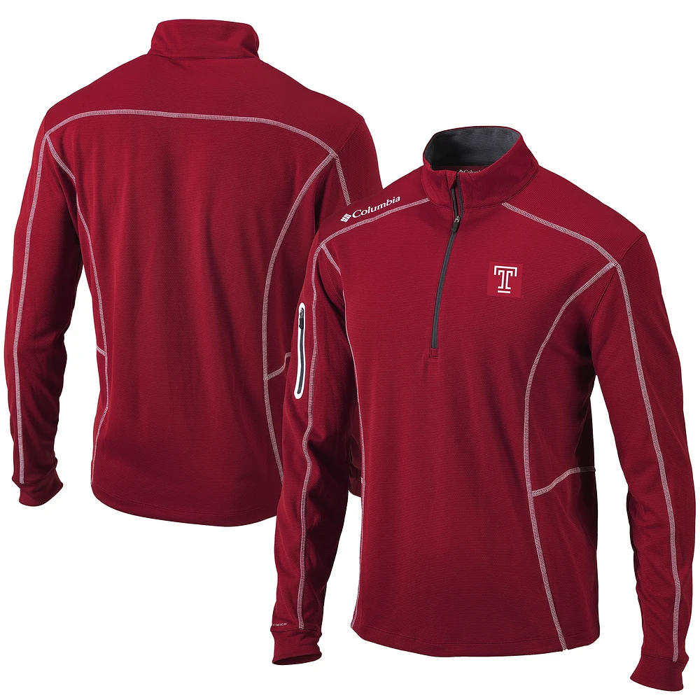 Columbia Golf pour homme Maroon Temple Owls Shotgun Omni-Wick Veste à enfiler quart de zip