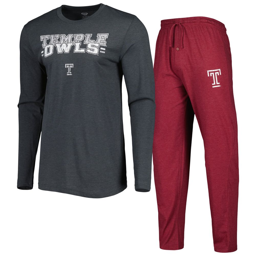 Men's Concepts Sport Cherry/Charcoal Temple Owls Meter Long Sleeve T-Shirt & Pants Sleep Set