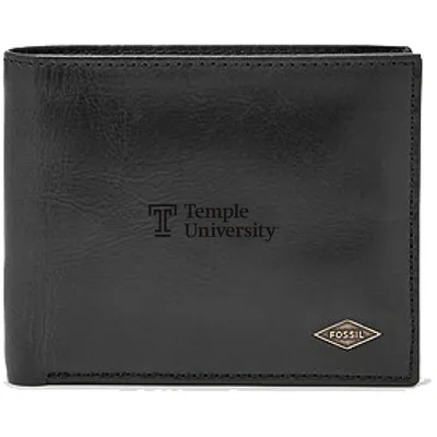 Temple Owls Fossil Leather Ryan RFID Passcase Wallet - Black