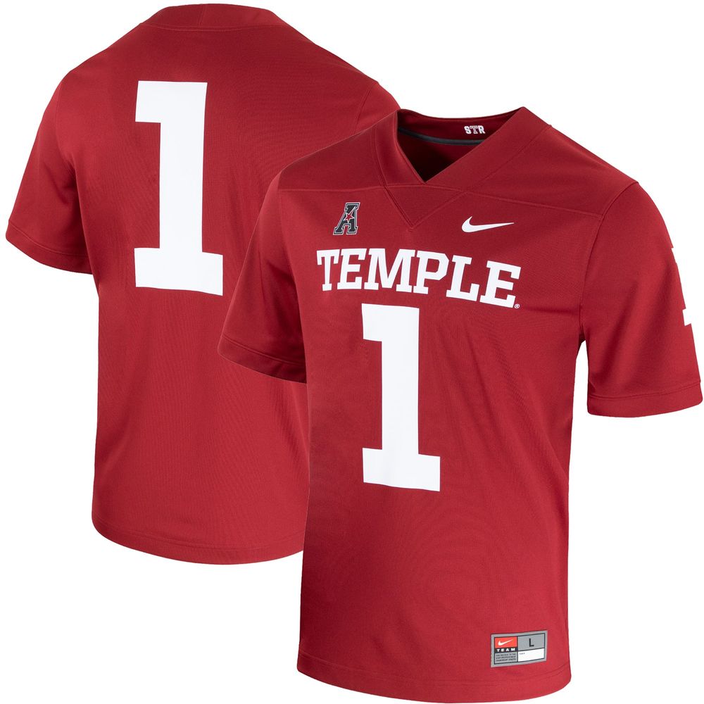 Nike Men's Nike #1 Cherry Temple Owls Football Jersey