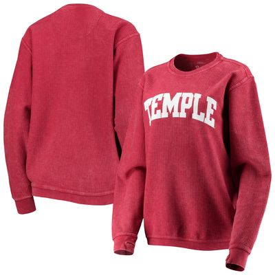 Women's Pressbox Crimson Temple Owls Comfy Cord Vintage Wash Basic Arch Pullover Sweatshirt