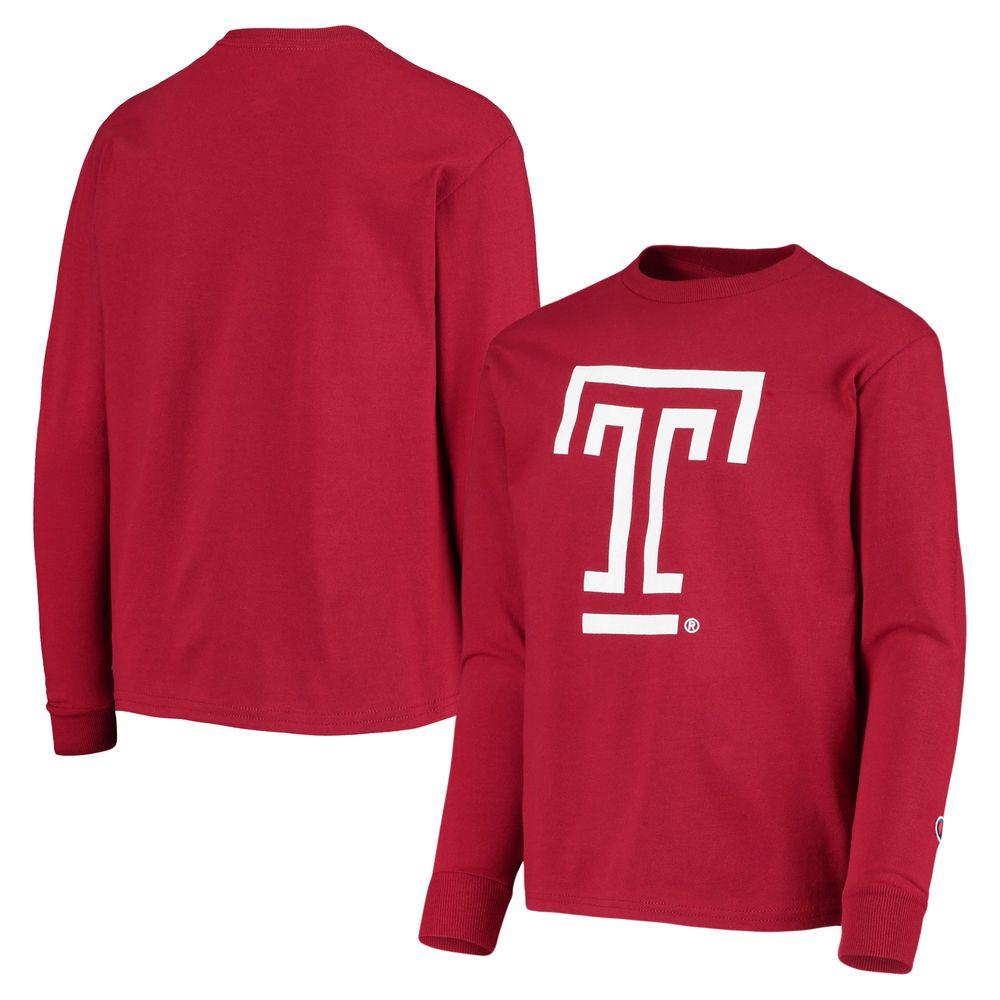 Youth Champion Cherry Temple Owls Lockup Long Sleeve T-Shirt