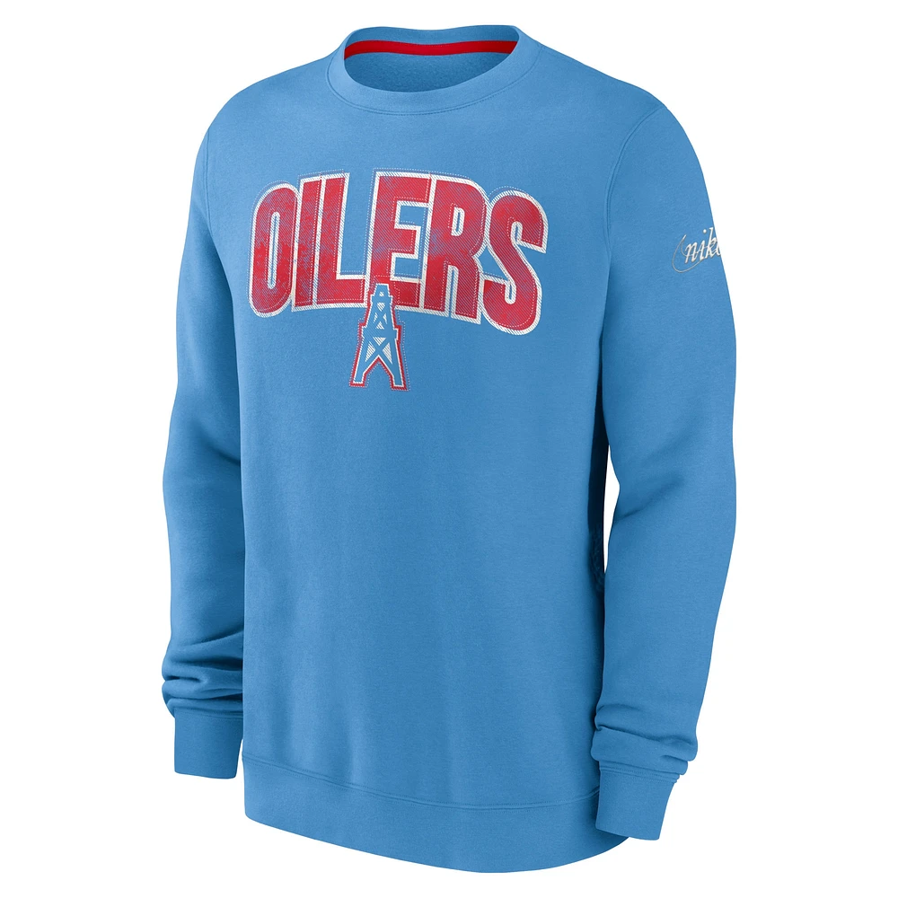 Men's Nike Blue Tennessee Oilers Gridiron Classics Rewind Club Pullover Sweatshirt