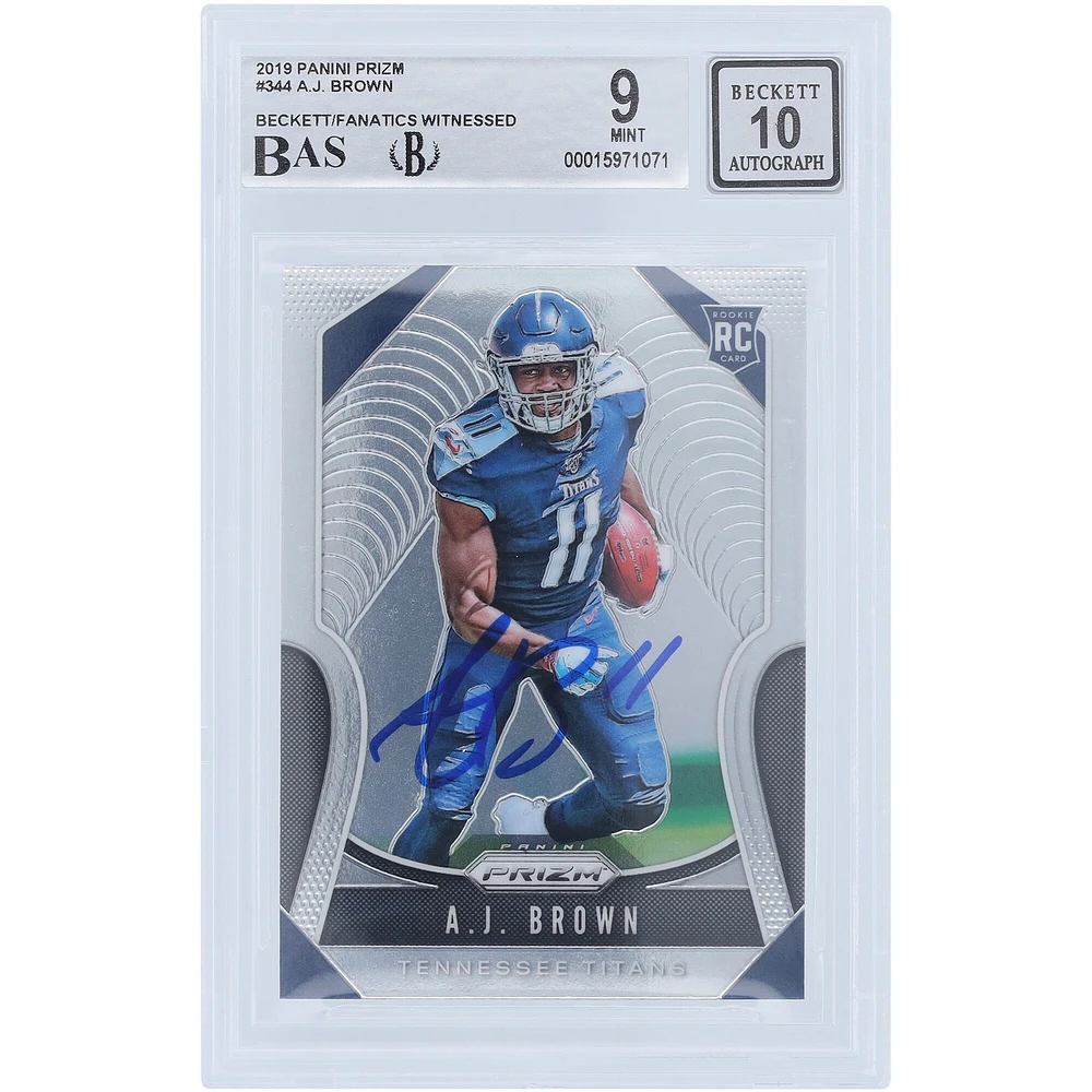 A.J. Brown Tennessee Titans Autographed 2019 Panini Prizm #344 Beckett Fanatics Witnessed Authenticated 9/10 Rookie Card