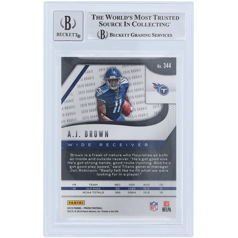 A.J. Brown Tennessee Titans Autographed 2019 Panini Prizm #344 Beckett Fanatics Witnessed Authenticated 9/10 Rookie Card
