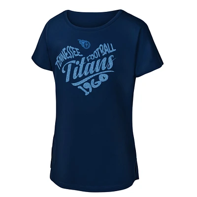 T-shirt Dolman bleu marine pour jeunes filles avec inscription Tennessee Titans