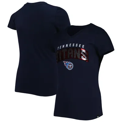 Tennessee Titans New Era Girls Youth Reverse Sequin Wordmark V-Neck T-Shirt - Navy