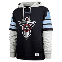 Men's '47 Navy Tennessee Titans Double Header Blitz Cornerback Pullover Hoodie