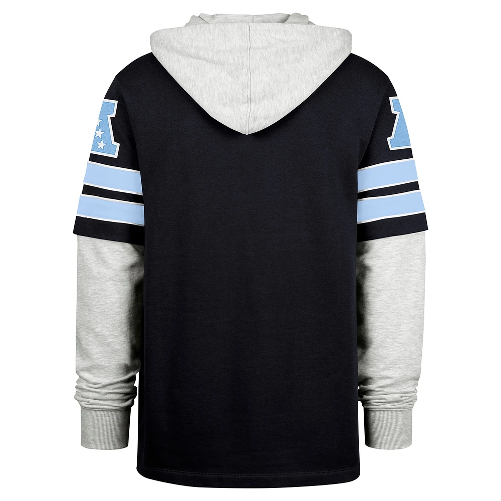 Men's '47 Navy Tennessee Titans Double Header Blitz Cornerback Pullover Hoodie