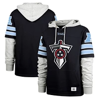 Men's '47 Navy Tennessee Titans Double Header Blitz Cornerback Pullover Hoodie