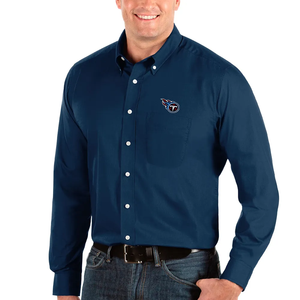 Lids Tennessee Titans Antigua Big & Tall Dynasty Woven Button-Down Long  Sleeve Shirt - Navy