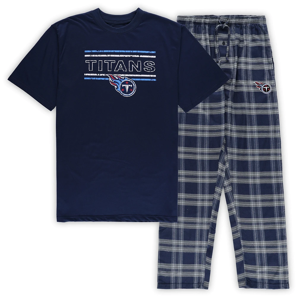 Pyjama en flanelle Big & Tall Concepts Sport pour homme Bleu marine/Bleu clair Tennessee Titans